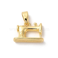 Rack Plating Brass Charms, Long-Lasting Plated, Cadmium Free & Lead Free, Sewing Machine, Real 18K Gold Plated, 9x13x4mm, Hole: 5x3mm(KK-Z056-01G)