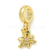 Rack Plating Brass Pave Colorful Cubic Zirconia Flower European Dangle Charms, Large Hole Pendants, Lead Free & Cadmium Free, Long-Lasting Plated, Real 18K Gold Plated, 10.5x8.5x2.7mm, Hole: 4.6mm(KK-Z067-34G)