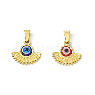 Vacuum Plating 304 Stainless Steel Resin Pendants, Golden, Fan Charms with Evil Eye, Mixed Color, 16x18.5x4mm, Hole: 6.5x3mm(STAS-A062-12G)