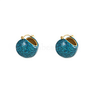304 Stainless Steel Round Ball Hoop Earrings, with Resin, Steel Blue, 21.5x20mm(RG8509-2)