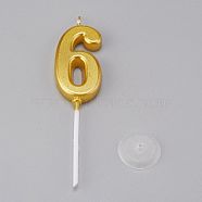 Paraffin Golden Candles, Number Shaped Smokeless Candles, Decorations for Wedding, Birthday Party, Num.6, 6: 104x24.5x7.5mm(DIY-K028-A-06)