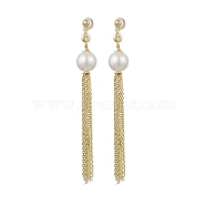 Natural Pearl Ear Studs, Tassel Earrings, with Sterling Silver Findings, Real 18K Gold Plated, 70x9.5mm(EJEW-P286-43G)