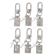 Alloy Tarot Pendants Decorations, with Alloy Swivel Clasps and Cross Charms, Rectangle, Antique Silver, 59mm, 6pcs/set(HJEW-JM01072)