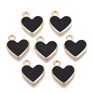 Alloy Enamel Charms, Heart, Golden, Black, 12x11x1.5mm, Hole: 1.5mm(X-ENAM-S113-18A)