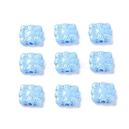 Opaque Acrylic Beads, Metal Enlaced, Square with Flower Pattern, Light Sky Blue, 9.5~10x10.5~11x3.5mm, Hole: 1.6mm, about 1990pcs/500g(OACR-G016-26J)