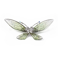 Bling Resin Butterfly Brooch Pin with Crystal Rhinestone, Platinum Alloy Badge for Women, Dark Sea Green, 43.5x93.5x16mm, Pin: 0.8mm(JEWB-P016-04P-01)
