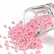 Glass Seed Beads, Opaque Colours Seed, Round, Pink, 2mm, Hole:1mm, about 6666pcs/100g(X1-SEED-A010-2mm-55)