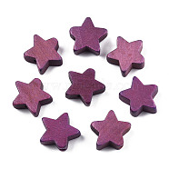 Painted Natural Wood Beads, Star, Purple, 14~15x14~15x5.5mm, Hole: 1.5mm(WOOD-R265-09G)