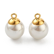 304 Stainless Steel Charms, with White Plastic Imitation Pearl Beads, Golden, 11x8mm, Hole: 1.5mm(STAS-Z009-02B-G)