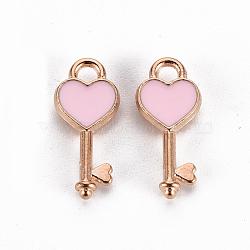 Alloy Pendants, Cadmium Free & Lead Free, with Enamel, Heart Key, Light Gold, Pink, 16x7x2mm, Hole: 1.5mm(ENAM-S115-061C)