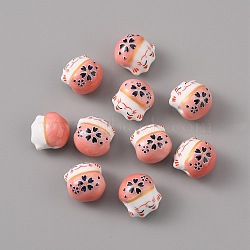 Handmade Porcelain Beads, Famille Rose Porcelain, Lucky Cat, Salmon, 14x12.5x11.5mm, Hole: 2mm(PORC-WH0016-02B)