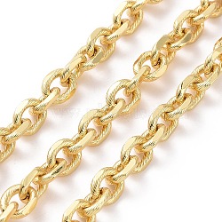 Brass Textured Cable Chains, Oval Link Chains, Unwelded, with Spool, Cadmium Free & Nickel Free & Lead Free, Real 18K Gold Plated, 8x6x1.5mm(CHC-G016-08G)