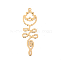 304 Stainless Steel Big Pendants, Laser Cut, Crecent Moon and Lotus Charm, Real 18K Gold Plated, 61.5x20.5x1mm, Hole: 2mm(STAS-Z109-07G)