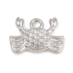 304 Stainless Steel Charms, Crab with Texture Charms, Stainless Steel Color, 9x12x2.5mm, Hole: 1.5mm(STAS-E522-01P)