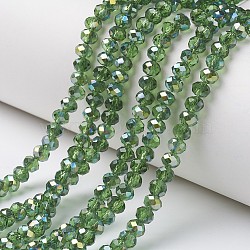 Electroplate Transparent Glass Beads Strands, Half Green Plated, Faceted, Rondelle, Lime Green, 3x2mm, Hole: 0.8mm, about 150~155pcs/strand, 15~16 inch(38~40cm)(EGLA-A034-T2mm-S10)