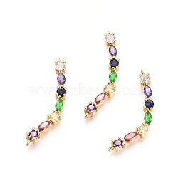 Chakra Brass Micro Pave Cubic Zirconia Links connectors, Colorful, Golden, 8x32x3mm, Hole: 0.8mm(ZIRC-G161-28G)