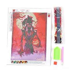 Halloween Theme DIY Diamond Painting Canvas Kits for Kids, Including Canvas Picture, Resin Rhinestone, Plastic Tray Plate, Diamond Sticky Pen and Square Glue Clay, Ghost Pattern, 0.25x0.1cm, 19 bags(DIY-I055-04)