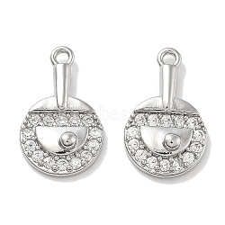 Rack Plating Brass Clear Cubic Zirconia Pendants, Cadmium Free & Nickel Free & Lead Free, Long-Lasting Plated, Table Tennis Racket Charms, Real Platinum Plated, 16x10x3mm, Hole: 1.2mm(KK-M102-22P-A)