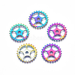 Rack Plating Rainbow Color Alloy Pendants, Cadmium Free & Nickel Free & Lead Free, Gear, 24.5x1mm, Hole: 3mm(PALLOY-S180-302)