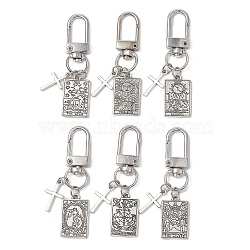 Alloy Tarot Pendants Decorations, with Alloy Swivel Clasps and Cross Charms, Rectangle, Antique Silver, 59mm, 6pcs/set(HJEW-JM01072)