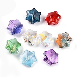 Transparent Glass Beads, Snowflake, with Giltter Power, Gradient Color, Mixed Color, 11.5x10.5x7.5mm, Hole: 1mm(X-GLAA-N001-75)