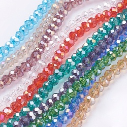 Electroplate Glass Beads Strands, AB Color Plated, Faceted Rondelle, Mixed Color, 3.5~4x2.5~3mm, Hole: 0.5mm, about 123~127pcs/strand, 13.39 inch~13.78 inch(34~35cm)(EGLA-R048-3mm-M)