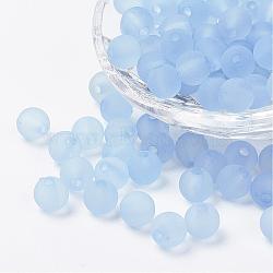 Transparent Acrylic Beads, Round, Frosted, Light Sky Blue, 4mm, Hole: 1mm, about 14000pcs/500g(PL704-C54)