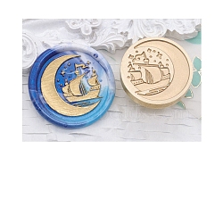 Round Golden Tone Wax Seal Brass Stamp Head, for Invitations, Envelopes, Gift Packing, Moon, 25mm(PW-WG51463-07)