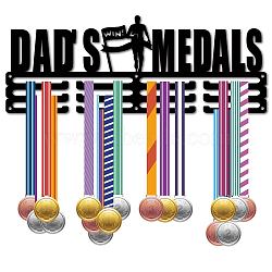 Fashion Iron Medal Hanger Holder Display Wall Rack, 3-Line, with Screws, Black, Word Dad's Medals, Human, 150x400mm, Hole: 5mm(ODIS-WH0037-143)