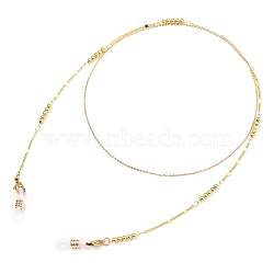 Eyeglasses Chains, Neck Strap for Eyeglasses, with Brass Cable Chains & Beaded Chains, 304 Stainless Steel Lobster Claw Clasps and Rubber Loop Ends, Golden, 27.36 inch(69.5cm)(AJEW-EH00095)