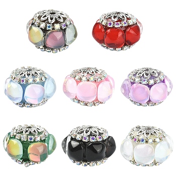8Pcs 8 Colors Acrylic Rhinestone Rondelle Beads, with Alloy & Glass, for Beadable Pens, Keychains and Jewelry, Antique Silver & Silver, Mixed Color, 21.5x20x15mm, Hole: 2mm, 1pc/color