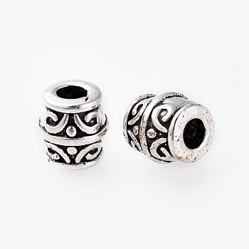 Tibetan Style Alloy Beads, Lead Free & Nickel Free & Cadmium Free, Barrel, Antique Silver, about 8mm wide, 8mm thick, hole: 3mm