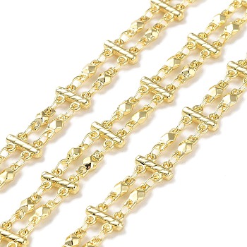 Rack Plating Brass Polygon Link Chains, Soldered, with Spool, Cadmium Free & Lead Free, Real 18K Gold Plated, 6.5x3x2mm, 5.5x8mm