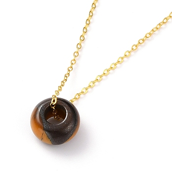 Rondelle Natural Tiger Eye Pendant Necklaces, with Brass Cable Chains, Golden, 18-1/4 inch(46.5cm)