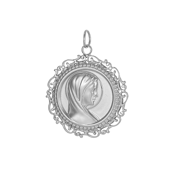 304 Stainless Steel Pendants, Flat Round with Virgin Mary Charms, with Jump Ring, Stainless Steel Color, 25x22mm