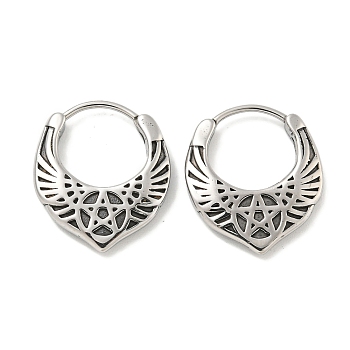 316 Surgical Stainless Steel Hoop Earrings, Pentagram, Antique Silver, 19x16mm