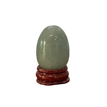 Easter Raw Natural Aventurine Egg Display Decorations, Wood Base Reiki Stones Statues for Home Office Decorations, 40x25mm