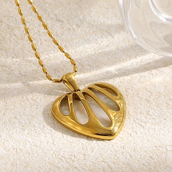 304 Stainless Steel & Natural White Shell Hollow Heart Pendant Necklaces for Women, Real 18K Gold Plated, 18.39 inch(46.7cm)