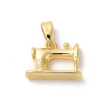 Rack Plating Brass Charms, Long-Lasting Plated, Cadmium Free & Lead Free, Sewing Machine, Real 18K Gold Plated, 9x13x4mm, Hole: 5x3mm