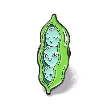 Peas with Smiling Face Enamel Pin, Cartoon Alloy Badge for Backpack Clothes, Electrophoresis Black, Green, 26.5x10.5x1.5mm