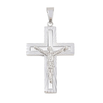 304 Stainless Steel Pendants, Radiant Crucifix Cross Charms, Stainless Steel Color, 46.5x30x5.5mm, Hole: 9x5.5mm