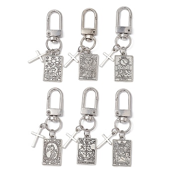 Alloy Tarot Pendants Decorations, with Alloy Swivel Clasps and Cross Charms, Rectangle, Antique Silver, 59mm, 6pcs/set