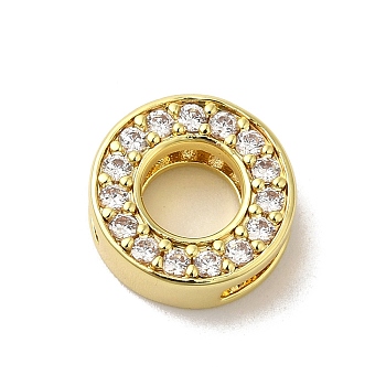 Brass Micro Pave Cubic Zirconia Beads, Lead Free & Cadmium Free, Long-Lasting Plated, Real 18K Gold Plated, Letter O, 12x5mm, Hole: 9x2mm