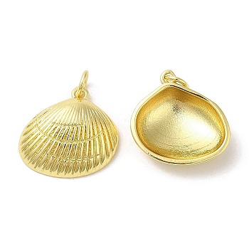Rack Plating Brass Pendants, with Jump Ring, Lead Free & Cadmium Free, Long-Lasting Plated, Shell Charms, Real 18K Gold Plated, 17x17x5.5mm, Hole: 3.4mm