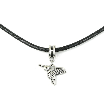 Alloy Bird Pendant Necklaces, with Imitation Leather Cords, Antique Silver, 17.20 inch(43.7cm), Pendant: 15x17mm