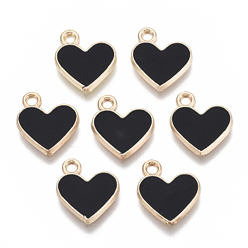 Alloy Enamel Charms, Heart, Golden, Black, 12x11x1.5mm, Hole: 1.5mm