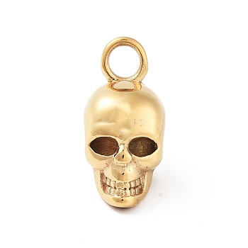 Retro 304 Stainless Steel Pendants, Skull Charm, Golden, 20.5x9.5x13.5mm, Hole: 3mm