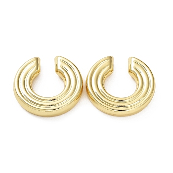 Rack Plating Grooved Donut Brass Cuff Earring, Cadmium Free & Lead Free, Real 18K Gold Plated, 29.5x30x5.5mm