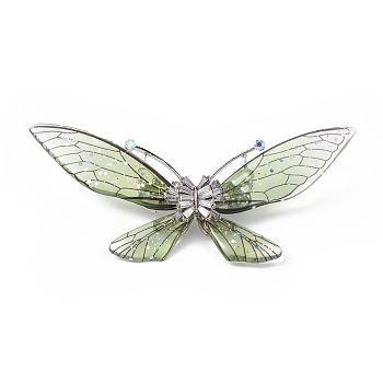 Bling Resin Butterfly Brooch Pin with Crystal Rhinestone, Platinum Alloy Badge for Women, Dark Sea Green, 43.5x93.5x16mm, Pin: 0.8mm