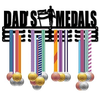 Fashion Iron Medal Hanger Holder Display Wall Rack, 3-Line, with Screws, Black, Word Dad's Medals, Human, 150x400mm, Hole: 5mm